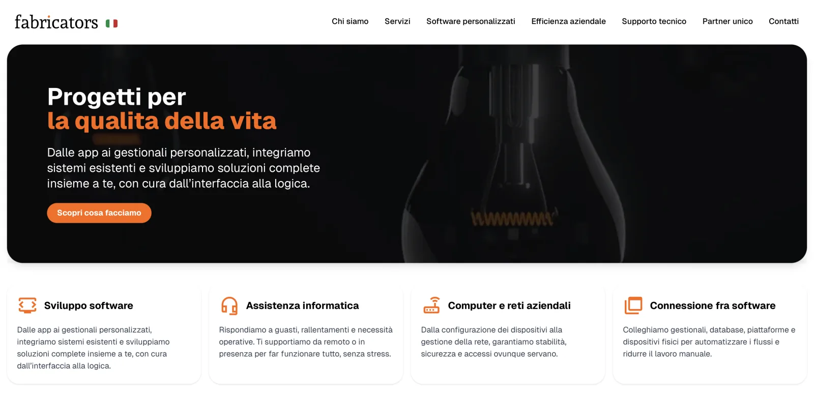 La homepage di fabricators.ltd, la software house con cui oggi costruisco software su misura per i clienti